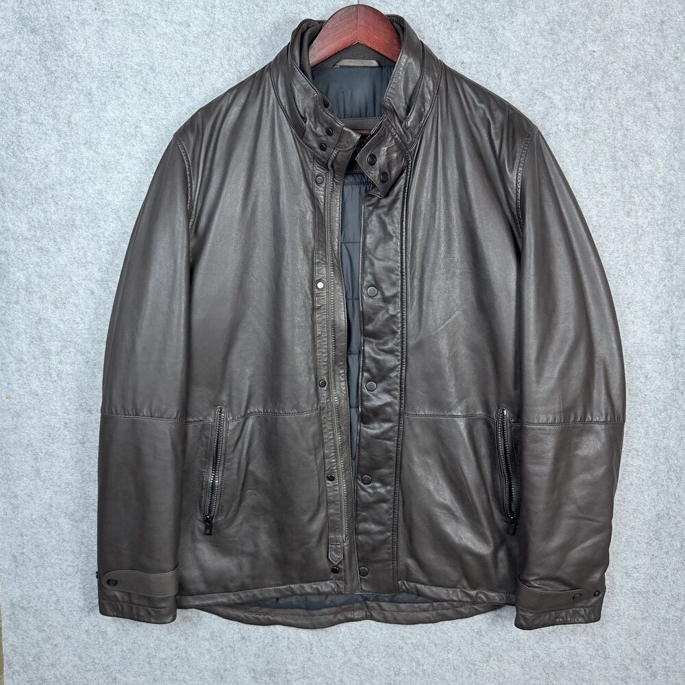 NWOT Massimo Dutti Large Brown sheepskin Leather Field Jacket Moto Coat